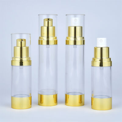AS Airless Bottle Lotion Cosmetic Skin Care Packaging Pump Bottle Custom 15ml 30ml 50ml Cartons Gold Cosmetic Mini Bottles AS/PP