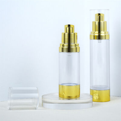 AS Airless Bottle Lotion Cosmetic Skin Care Packaging Pump Bottle Custom 15ml 30ml 50ml Cartons Gold Cosmetic Mini Bottles AS/PP