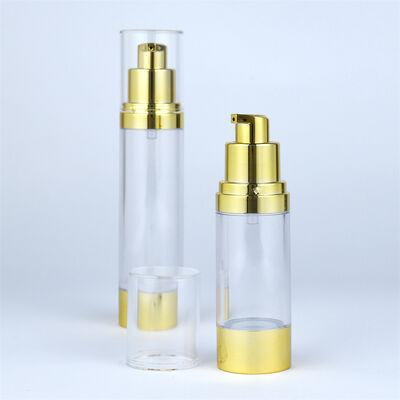 AS Airless Bottle Lotion Cosmetic Skin Care Packaging Pump Bottle Custom 15ml 30ml 50ml Cartons Gold Cosmetic Mini Bottles AS/PP
