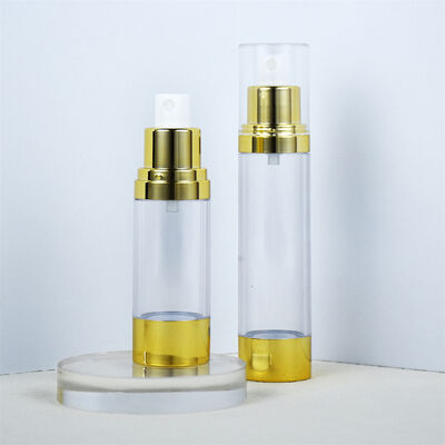 AS Airless Bottle Lotion Cosmetic Skin Care Packaging Pump Bottle Custom 15ml 30ml 50ml Cartons Gold Cosmetic Mini Bottles AS/PP