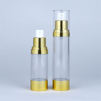 AS Airless Bottle Lotion Cosmetic Skin Care Packaging Pump Bottle Custom 15ml 30ml 50ml Cartons Gold Cosmetic Mini Bottles AS/PP