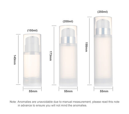 Airless Pump Bottle 150ml 200ml 250ml/PP Transparent Lotion Pump Bottle for Cosmetic Packaging